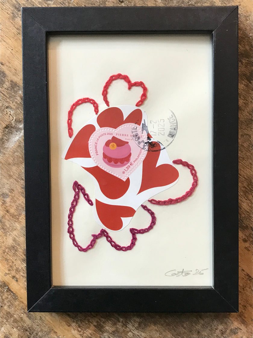 Timbre brodé au fil de coton, tamponné, 