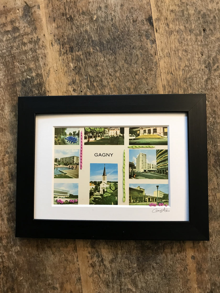 Gagny - Carte multi photos brodée au fil de coton et lurex