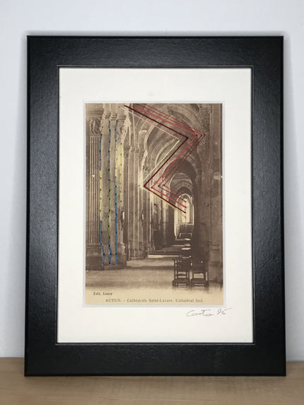 Autun - Cathédrale Saint Lazare - carte ancienne brodée au fil de coton